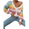 SweatyRocks Women's Color Block V Neck Button Front Knit Cardigan