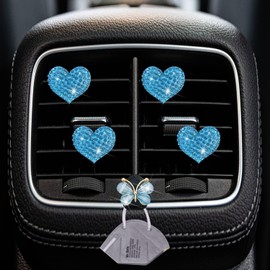 4Pcs Blue Heart Air Vent Clips, Bling Heart Car Air Fresheners Vents Clips Car Diffuser Diamond Interior Decor Charm Cute Car Accessories Decoration for Women + Cute Butterfly Mask Hook