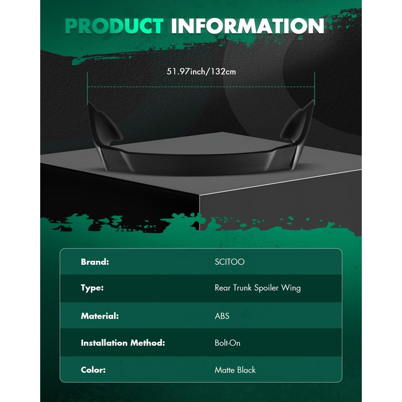 SCITOO Black ABS Rear Trunk Spoiler Wing 108.5 Inch Replacement