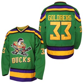 EETUG Mighty Ducks Jersey #96 Charlie Conway #99 Adam Banks #33 Greg Goldberg #66 Gordon Bombay Movie Hockey Jersey White Green (33 Green, X-Large)