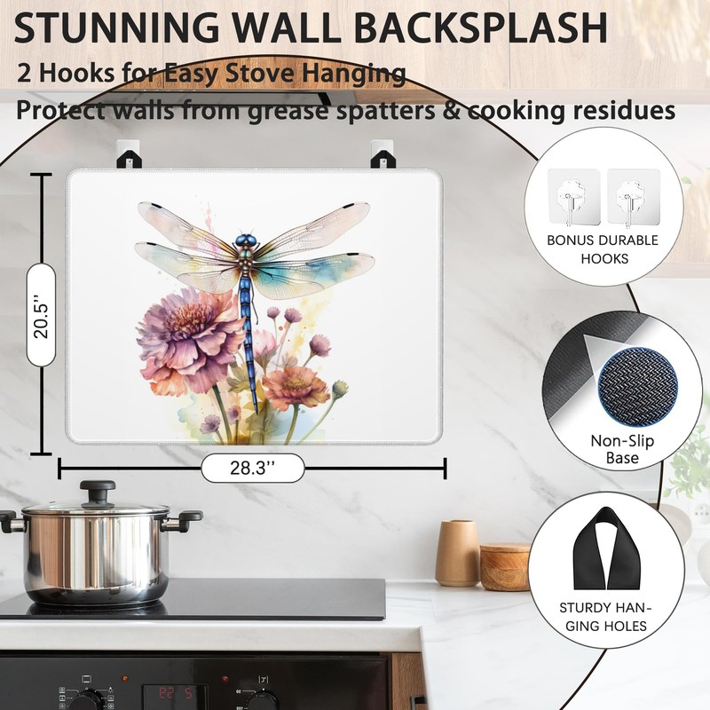 Stove Top Covers,Dragonfly Flower Rubber Flat RV Range Stovetop Protector,Prevents