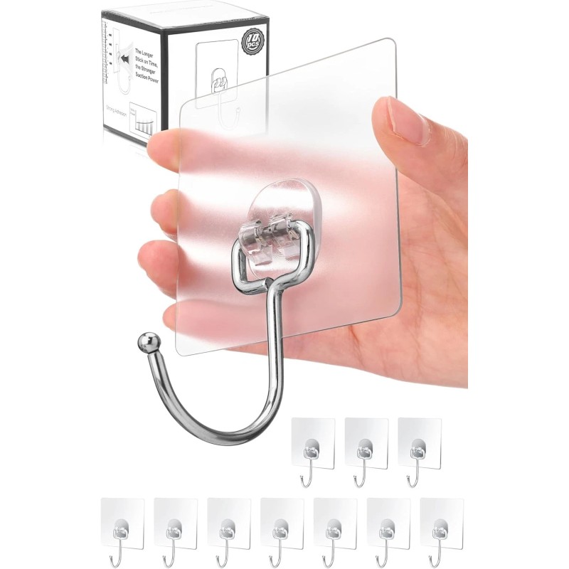 Antimbee 10-Pack All-Purpose Large Adhesive Hooks for Transparent