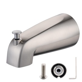 Bathroom Tub Spout Plastic Non-Metallic Fits 4 Inch Reach Wall Front Mount, Slip-on Tub Spout with 1/2'' Copper Water Tube with Hex Wrench, Brushed Nickel (1 Pack)