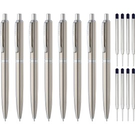 LINFANC 8 Pack Ballpoint Pens, Premium Retractable Metal Ballpoint Pen, Medium Point 1.0mm Black Ink Pen for Home School Work Office Supplies, Stainless Steel Trim, Extra 8 Refills