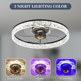 Fszdorj 20'' Ceiling Fan with Light, Upgraded Low Profile Fan, Flush Mount Ceiling Fan, 6 Speeds, Dimmable LED, App & Remote Control, Quiet DC Motor, for Bedroom, Living Room, F098 Black