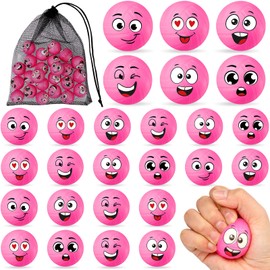 Shappy 24 Pcs Mini Volleyball Stress Balls 1.57" Foam Sports Balls with Emotion Volleyball Team Gifts Sports Ball with Mesh Drawstring Bag for Volleyball Party Birthday School Reward,6 Style(Pink)
