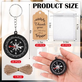 Haiabei 25Sets Compass Wedding Favors Set Mini Compass Souvenir Present Nautical with Tags Mini Survival Compass Keychain Pocket Mini Compass with Organza Bag for Guests Travel Themed Birthday Party