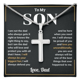 To My Son Necklace From Dad, To My Son Cross Necklace From Mom, Gifts for Son from Mom and Dad, for Son from Dad, Father to Son Gifts, Necklace for My Son on Birthday Graduation Christmas Faith Cross Necklace Present (Standard Box, Biggest fan)