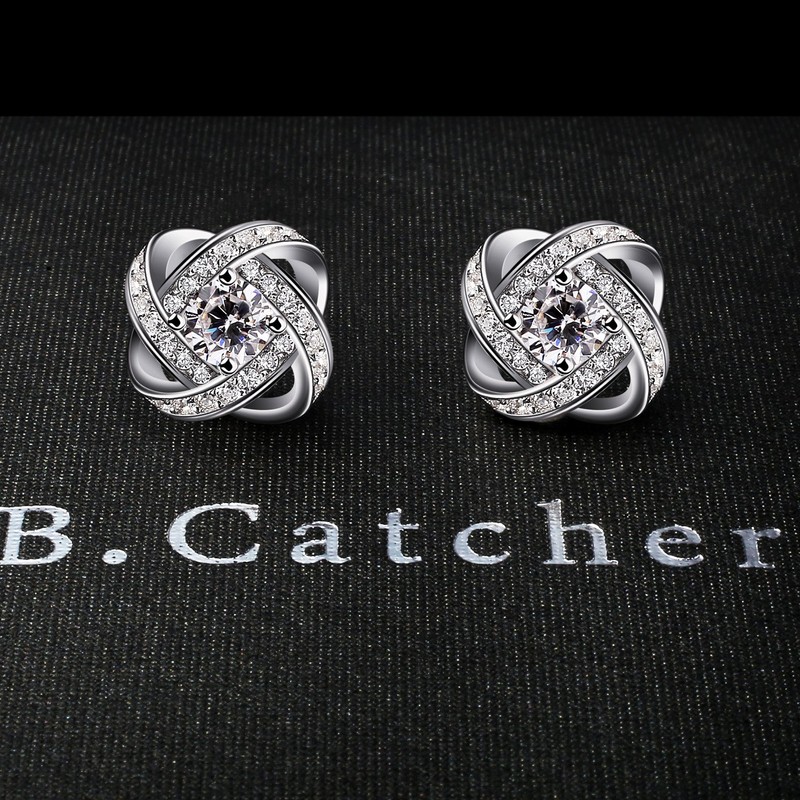 B.Catcher Earings for Woman Silver Earrings Studs Cubic Zirconia Gemini