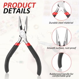 Needle Nose Pliers for Jewelry Making, 4.8 Inch Mini Jewelry Chain Nose Pliers with Jump Ring Small Craft Pliers for Jewelry Making, Wire Bending, Repair, Object Grasping (Black)