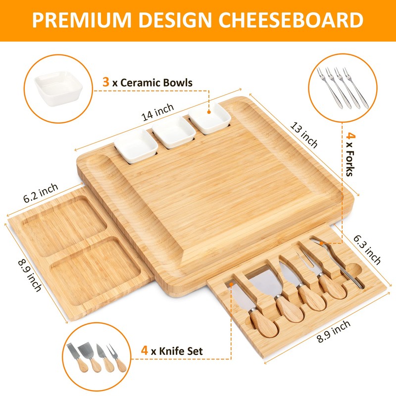 Charcuterie Board Set - FamRica Cheese Board with 2 Drawers,