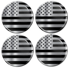 Biomar Labs 4 x 45 mm 3D Gel Silicone Stickers for Hubcaps Wheel Hub Cap Cover Sticker Decals Silver Black USA Flag A 10945