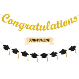 Gifloon Congratulations Banner, NO DIY Graduation Banner for Graduation, Retirement, Wedding, Engagement Party Decorations, Gold Glitter