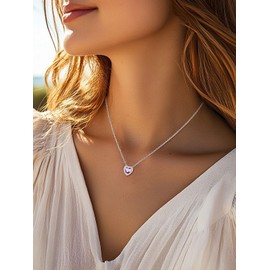 FindChic Dainty Heart Necklaces for Women June Birthstone Cubic Zirconia Silver Purple Pendant Birthday Jewelry Gifts for Her Mom Grandma