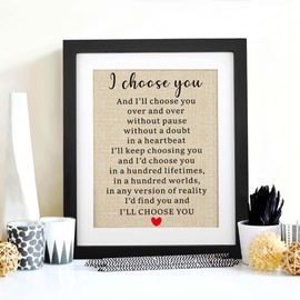 Corfara Framed Wedding Anniversary Burlap Gift 11" W X 13" H, Gifts for Couples Anniversary, Unique Gifts for Parents Anniversary, for Her, Him, Husband, Wife (I Choose You)