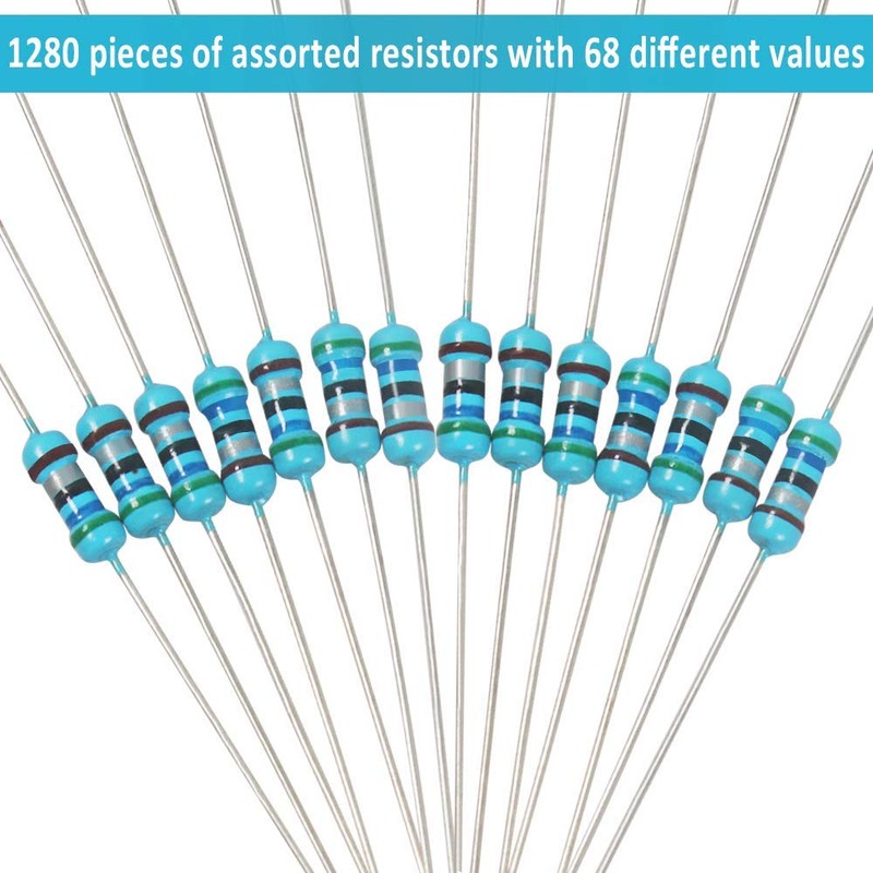 DollaTek 1280Pcs 64 Values Resistor Kit, 1 Ohm-10M Ohm 1/4W