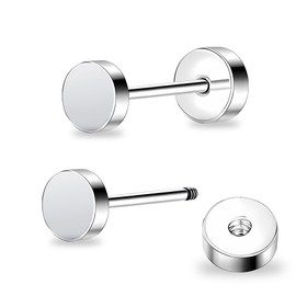 ZDE Titanium Women's Flat Back Stud Earrings Women Hypoallergenic Earrings for Sensitive Ears Simple Classic 5 mm Flat Stud Earrings Perfect for Helix Tragus Cartilage, Titanium, No Gemstone