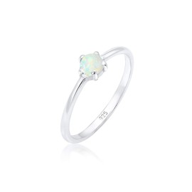 Elli Women's Genuine Jewellery Ring Band Ring Basic Synthetic Opal Geo in 925 Sterling Silver, Opal