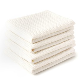 Encasa XO Kitchen Dish Towels Set | Solid Off White | Waffle Weave and Flat Hand Tea Towel | 28"x18" | Quick Drying Reusable Cotton Washcloths | Multipurpose Lightweight Dishcloths Set of 4