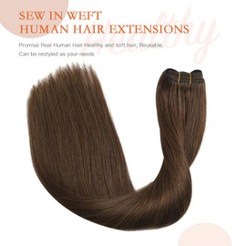 Weft Hair Extensions Human Hair Weave Hair Extensions 16Inch 80g Soft Hair Sew in Weft Hair Extensions Medium Brown Hair Weft Extensions Real Human Hair#4 16nch