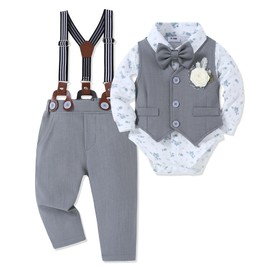 SOLOYEE Baby Boy Suit 0-24M Infant Clothes Gentleman Wedding Outfit Shirt+Bowtie+Vest+Corsage+Suspender+Pants Clothing Set