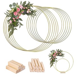 Metal Ring Centerpieces, Set of 6 Metal Floral Hoop Centrepiece, Decorative Ring with Wooden Stand, Floral Hoops for DIY Wedding Craft Party Home Table Decoration