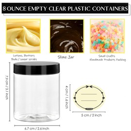TUZAZO 8 Oz Plastic Container Jars with Lids BPA Free, Empty Round Clear Cosmetic Containers Plastic Slime Jars for Lotion, Cream, Ointments, Body Butter, Makeup, Travel Storage (12 Pack)