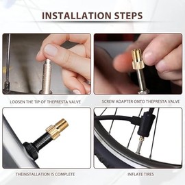French Valve Adapter with Sealing Ring, 5 Pieces Bicycle Valve Converter for DV/SV to AV, Brass Tubeless Valve Adapter, Bicycle Valve Adapter Set, Bicycle Accessories