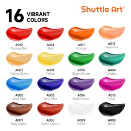 Shuttle Art Acrylic Paint Set, 16 x12ml Tubes Artist Quality Non Toxic Rich Pigments Colors Great for Kids Adults Professional Painting on Canvas Wood Clay Fabric Ceramic Crafts