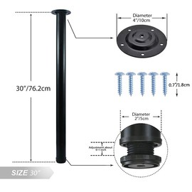 QLLY 30 inch Adjustable Tall Metal Desk Legs, Office Table Furniture Leg Set, Set of 4 (30 inch, Black)