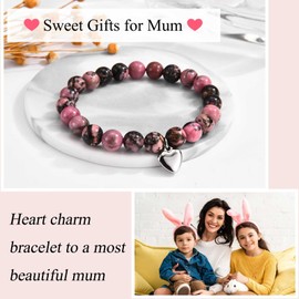 KORAS Gifts for Mum, Heart Charm Red Bead Bracelet Mum Gifts from Daughter Son, Best Mum Birthday Gifts Mothers Day Gifts Christmas Presents