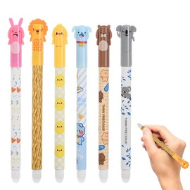 WUSJCOF Set of 6 Erasable Gel Pens with Heat Sensitive Ink and Motif Designs (0.5mm Tip) (3 Blue 3 Black)