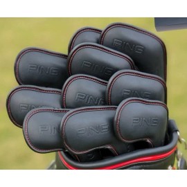 Ping [MAGNETIC] Ping Iron Head Cover 10 Pcs 4-P, U, S, W (Black & Red Stitches)