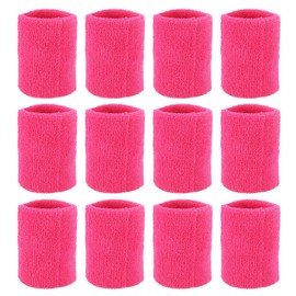 PATIKIL 12pcs 8x8cm Sports Wristbands Coton Terry Cloth Sweat Band for Tennis Basketball Training Athletic Running Rose Red
