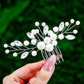 Foyte Wedding Pearl Hair Comb Bridal Rhinestone Headpieces Crystal Hair Piece Bridesmaid Hair Accessories for Women and Brides (Silver)