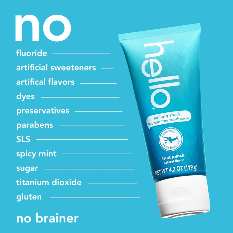 Hello Smiling Shark Fluoride Free Kids Toothpaste, Natural Fruit Punch,