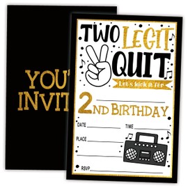 AWSICE Two Legit To Quit Birthday Invitations, 2Nd Double-Sided Fill-In Invite Cards For Birthday Party，Boys, Girls, Kids,Teen, 20 Invitations With Envelopes, Decorations,Party Favor And Supply-A46