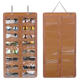 AROUY Sunglasses Organizer Storage, Hanging Dust Proof Wall Pocket Glasses Organizer - 16 Felt Slots Sunglass Organizer Holder with Metal Hook and Sturdy Rope (Brown, Dust Proof)