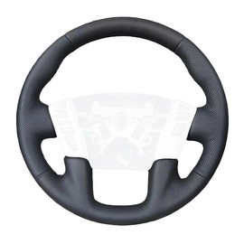 RedlineGoods steering wheel cover compatible with Nissan Titan 2016-24. Tailor made - not universal! Genuine top-grade Italian Black leather with Blue thread