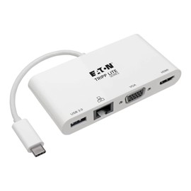 Tripp Lite USB-C Hub with 4K HDMI, 1080P VGA, Gigabit Ethernet, USB-A 3.0, Thunderbolt 3, DisplayPort Alt Mode, 5 Gbps, White (U444-06N-HV4GU)