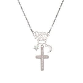 Delight Jewelry Stainless Steel Psalm 46:10 - Be Still and Know Engraved Cross - Silvertone Dream Big Pendant Necklace, 25"