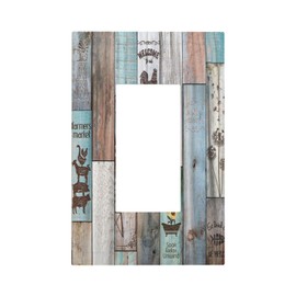 Vintage Farmhouse Rustic Wood Plank Western Barn Door Single Rocker Light Switch Cover 1 Gang Outlet Cover Decorative Gfci Electrical Wall Plate Dimmer Switchplate Faceplate for Country Home Decora