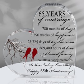65th Years of Marriage Gift Wedding Anniversary Heart Marriage Keepsake Decoration Gift for Couple Parent Women Mom Husband Wife