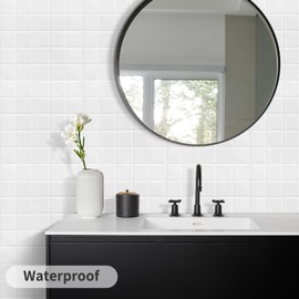 DEWOO Square White Peel and Stick Backsplash Tiles Self Adhesive Subway Checkered for Kitchen Bathroom Wall (10-Sheet,12"×12")