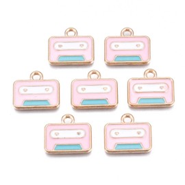 LiQunSweet 10 pcs Pink Cassette Tape Enamel Charms Audio Recorder Tape Charms for DIY Jewelry Necklace Earring Bracelet Crafts Bag Keychain Phone Decor