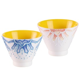 KAMMAK Ceramic Tea Cup - 3.6 oz Coffee Cups - Set of 2 Hand-Painted Ceramic Mugs - Small Vintage Tea Cups - Cute Mugs for Women - Ideal for Birthday, Afternoon Tea & Housewarming Gifts (150ml)