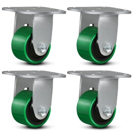 FOVERSWIVE 3"x2" Heavy Duty Industrial Casters - 3200 Lb Capacity, 4 Rigid Polyurethane on Steel Wheel, for Platform Trucks, U-Boat Carts, Workbenches, and Industrial Equipment (4 Rigid)