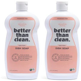 Better Than Clean™ Fragrance Free 2-Pack Dish Soap – 97% Plant-Based, Hypoallergenic, Non-Toxic, Cuts Grease & Food Residue – No Fragrance, Dyes or Harsh Chemicals – EWG A Rated