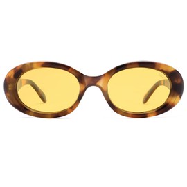 SOJOS Small Retro Oval Polarized Sunglasses for Women Men 90s Vintage Small Face UV400 Protection Tiny Sun Glasses SJ2286,Brown/Yellow