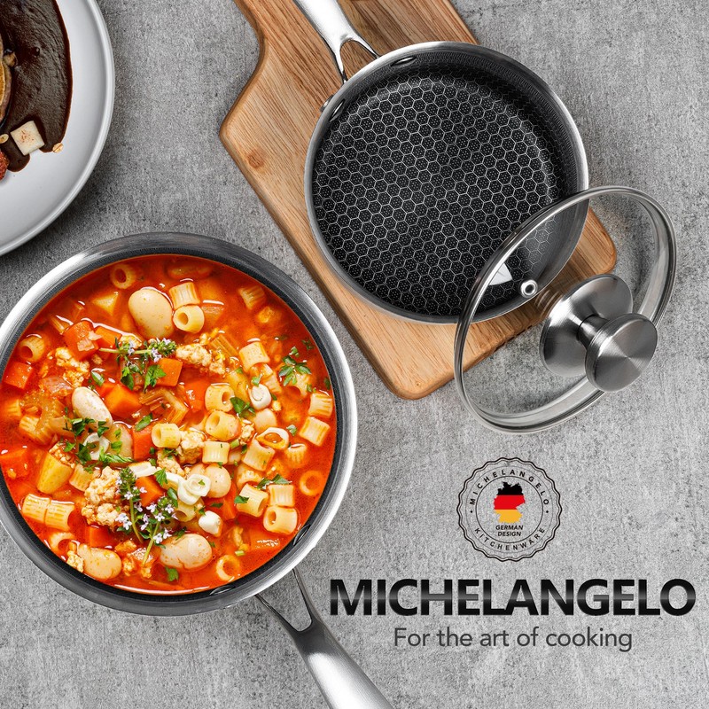 MICHELANGELO Stainless Steel Saucepan Set 1QT & 2QT, Premium Triple